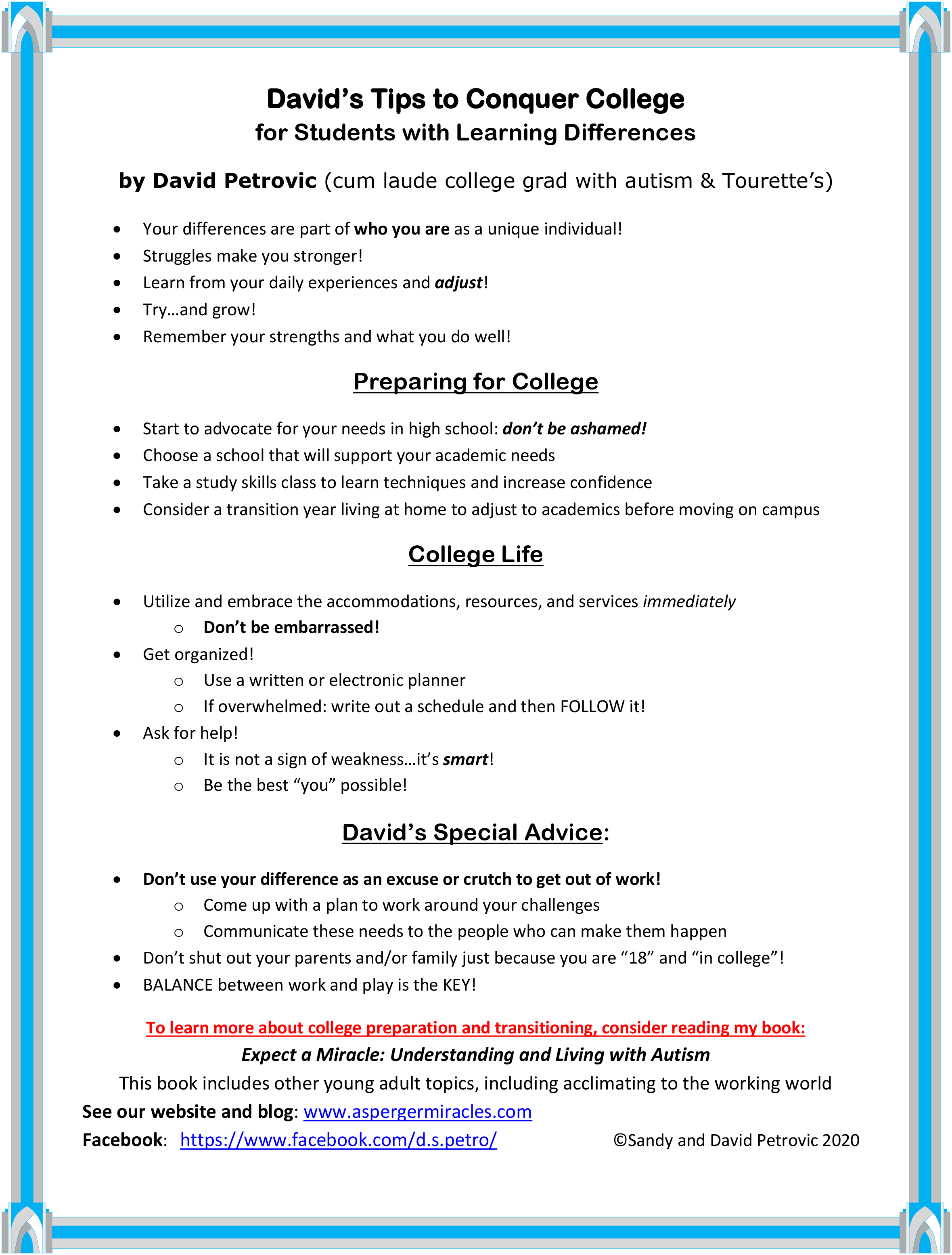 College Tip Sheet for Parents Raising a Child With Autism